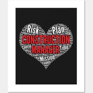 Construction Manager Heart Shape Word Cloud Design print Posters and Art